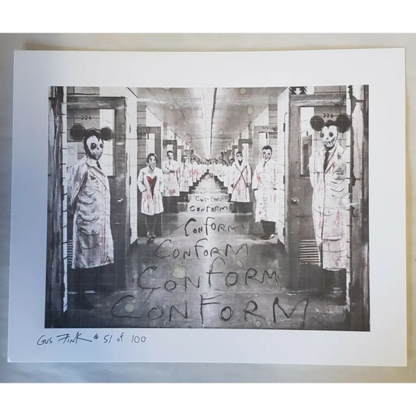 Gus Fink "Conform" signed blotter art print new 2019 lowbrow darkart perforated - MYKENSHOTRADINGCOMPANY